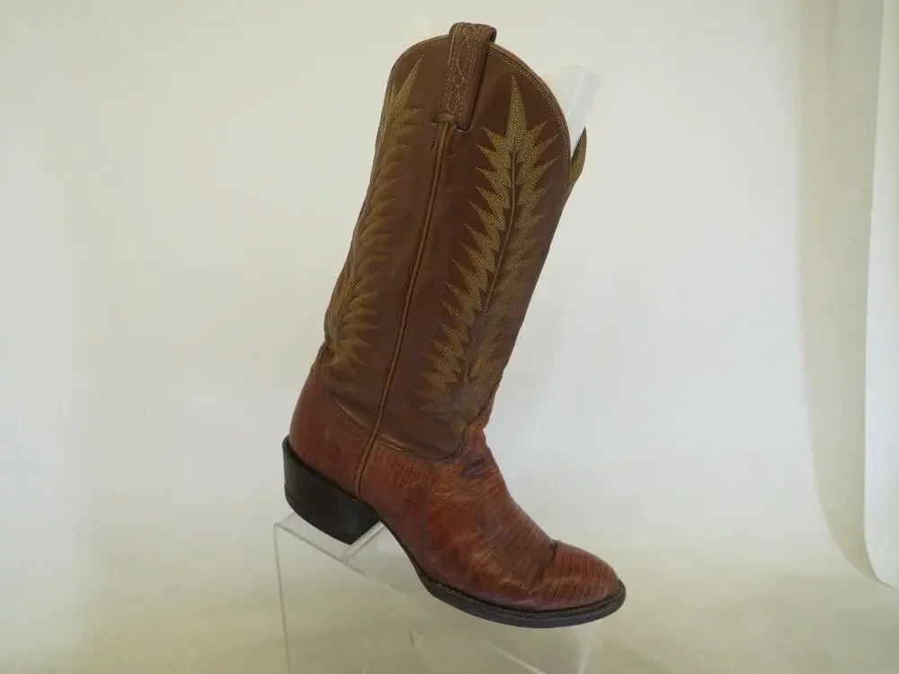 Tony Lama Brown Leather Lizard Western Cowboy Boots Mens Size 7.5 D Gold Label